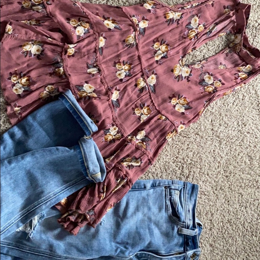 Pink floral halter top